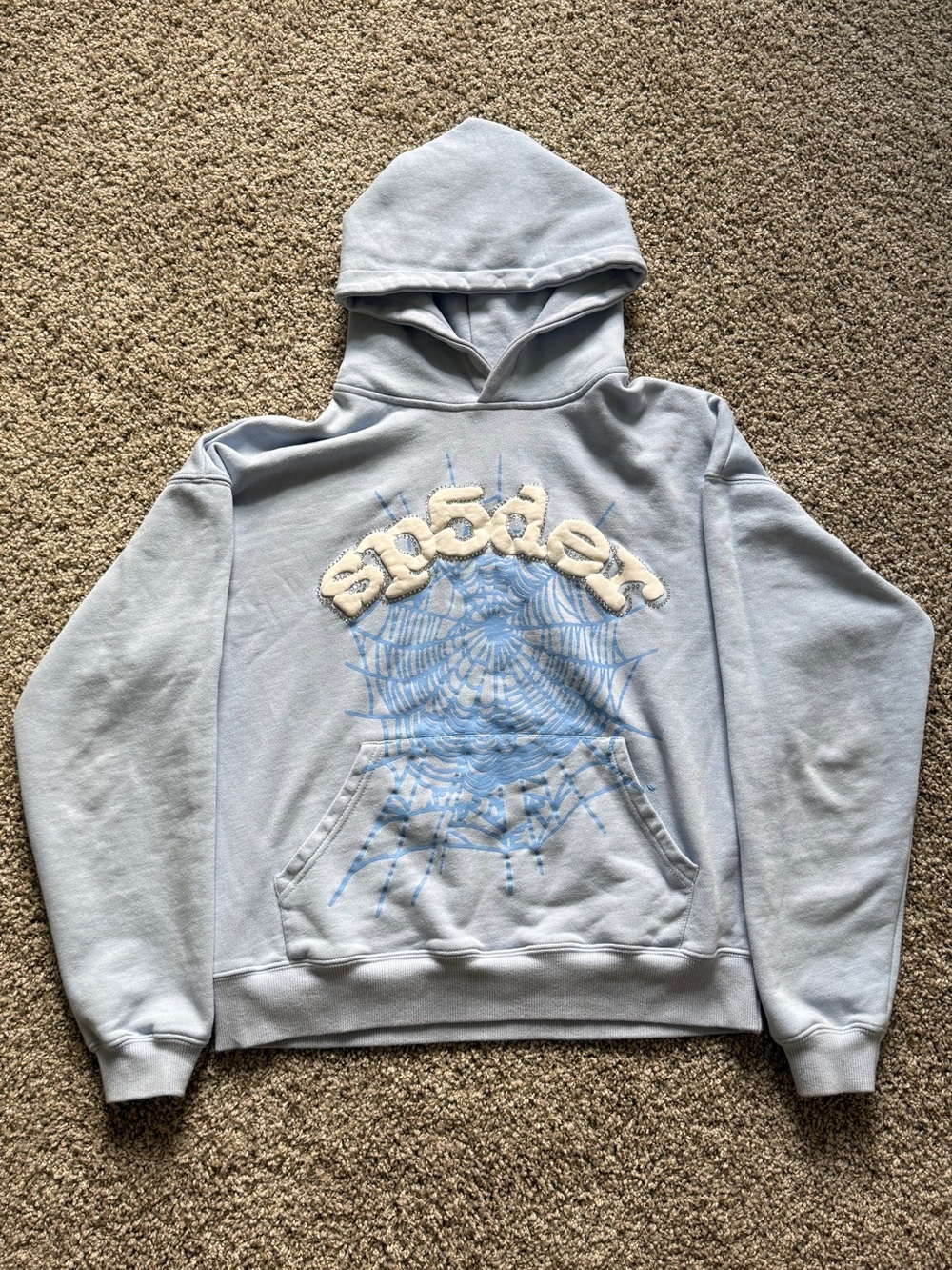 Light Blue 'Spider' Graphic Pullover Hoodie (fits like XS)